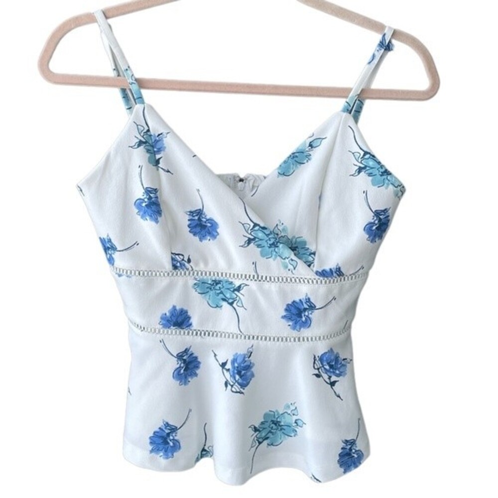 Trixxi Floral White Blue Tank Top Blouse Size S